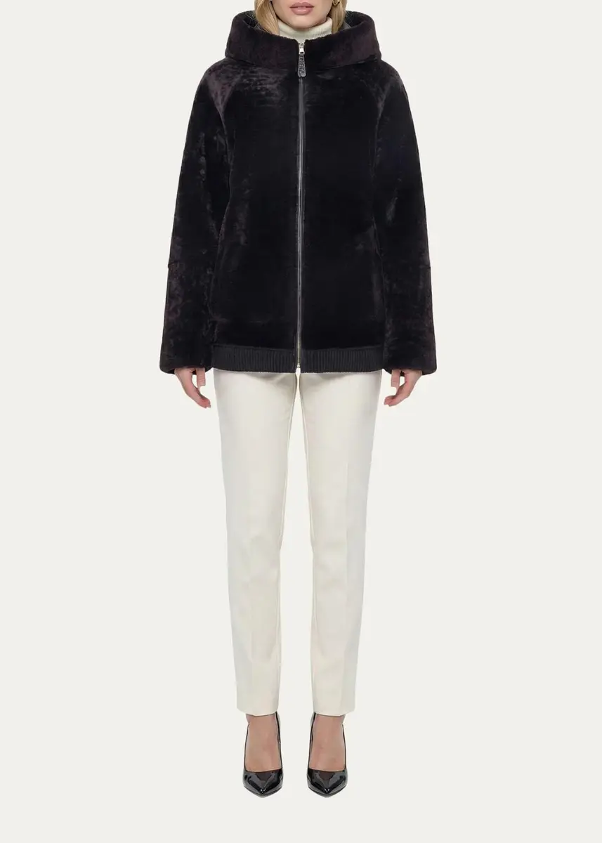 Gorski Select Textured Shearling Lamb Hooded Jacket | Thumbnail 2 Gorski Select Textured Shearling Lamb Hooded Jacket | Thumbnail 2