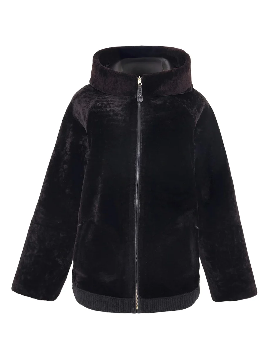 Select Textured Shearling Lamb Hooded Jacket Select Textured Shearling Lamb Hooded Jacket