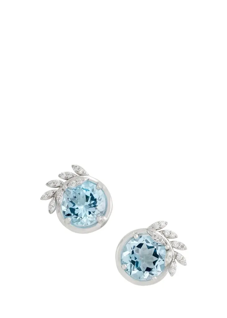 Jamie Wolf 18K White Gold Diamond Vine Sky Blue Topaz Stud Earrings