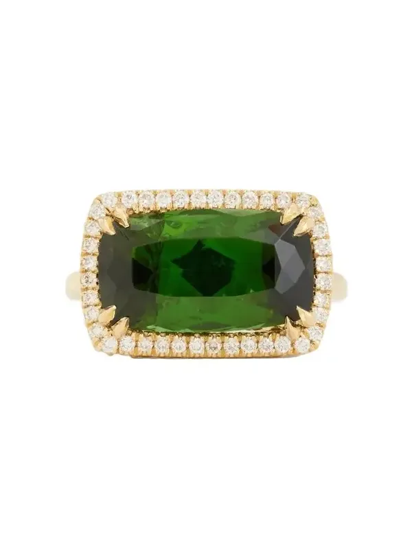 Jamie Wolf 18K Yellow Gold Green Tourmaline Statement Ring with Pave Diamonds