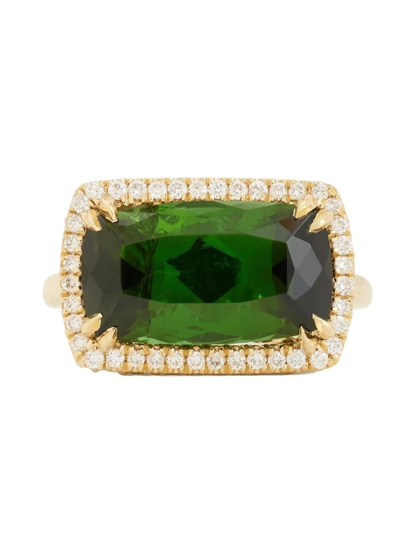 Jamie Wolf 18K Yellow Gold Green Tourmaline Statement Ring with Pave Diamonds