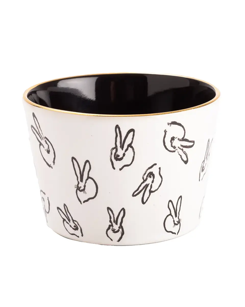 Hunt Slonem Bunny Bar Bowl White with Black Interior | Thumbnail 2 Hunt Slonem Bunny Bar Bowl White with Black Interior | Thumbnail 2