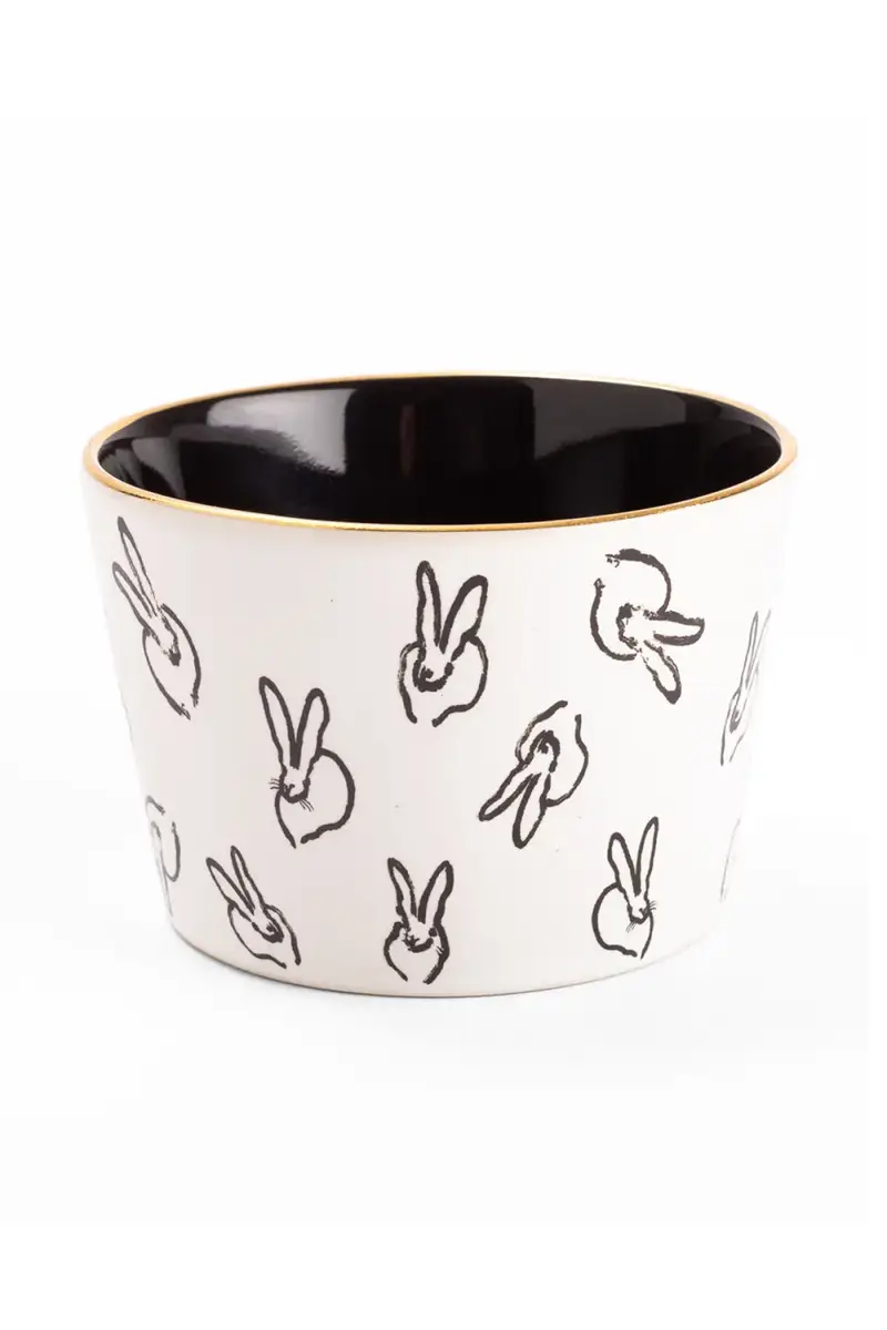 Hunt Slonem Bunny Bar Bowl White with Black Interior | Thumbnail 3 Hunt Slonem Bunny Bar Bowl White with Black Interior | Thumbnail 3