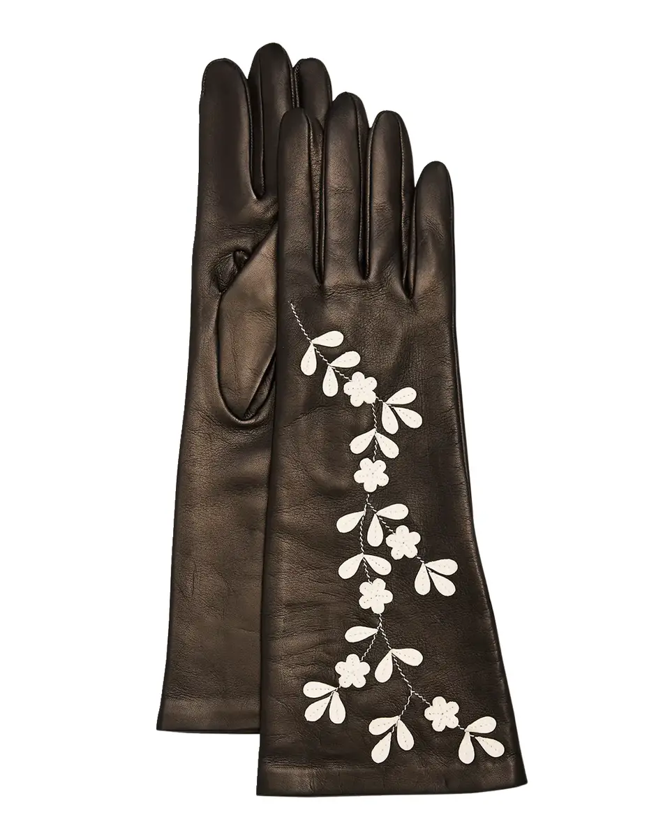 PORTOLANO Leather Gloves W/ Contrast Floral Details | Thumbnail 2 PORTOLANO Leather Gloves W/ Contrast Floral Details | Thumbnail 2