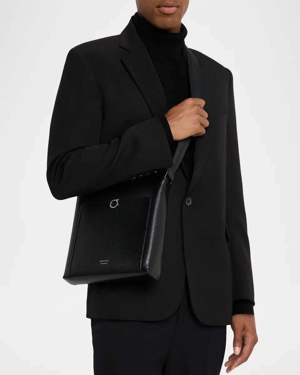 Ferragamo Men's Gancini Hammered Calfskin Crossbody Bag | Thumbnail 2 Ferragamo Men's Gancini Hammered Calfskin Crossbody Bag | Thumbnail 2