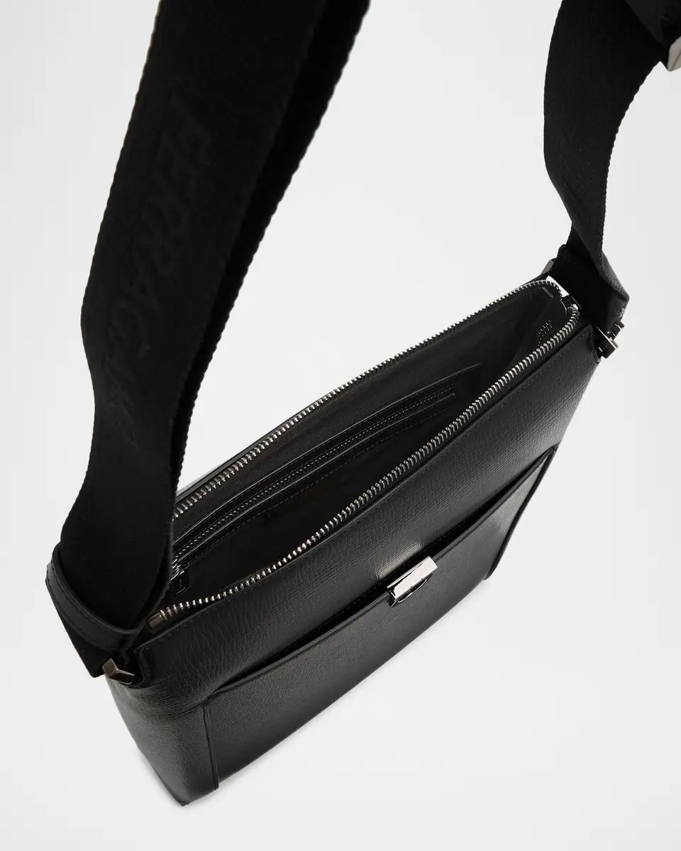 Ferragamo Men's Gancini Hammered Calfskin Crossbody Bag | Thumbnail 4 Ferragamo Men's Gancini Hammered Calfskin Crossbody Bag | Thumbnail 4