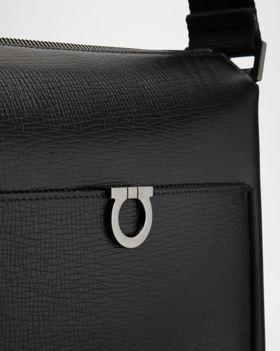 Ferragamo Men's Gancini Hammered Calfskin Crossbody Bag | Thumbnail 5 Ferragamo Men's Gancini Hammered Calfskin Crossbody Bag | Thumbnail 5