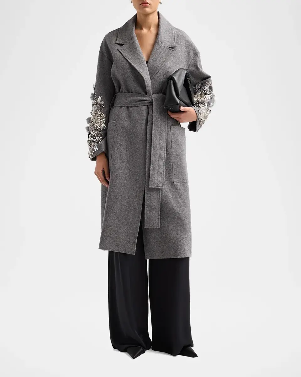 Libertine Frosted Flowers Embellished Wool-Cashmere Wrap Coat | Thumbnail 2 Libertine Frosted Flowers Embellished Wool-Cashmere Wrap Coat | Thumbnail 2