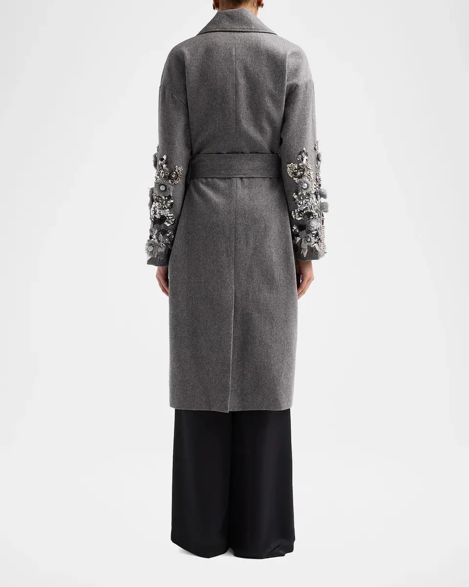 Libertine Frosted Flowers Embellished Wool-Cashmere Wrap Coat | Thumbnail 3 Libertine Frosted Flowers Embellished Wool-Cashmere Wrap Coat | Thumbnail 3
