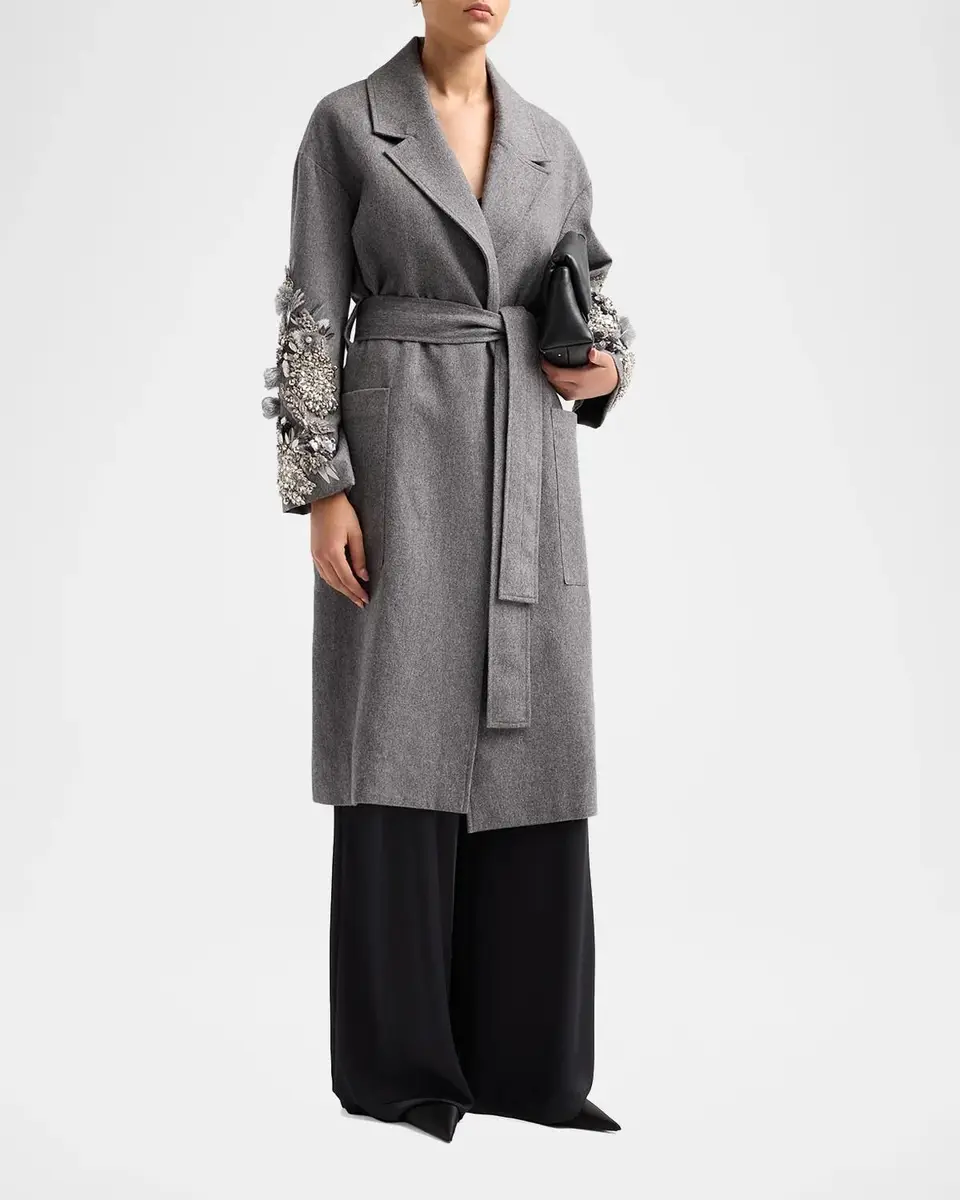 Libertine Frosted Flowers Embellished Wool-Cashmere Wrap Coat | Thumbnail 4 Libertine Frosted Flowers Embellished Wool-Cashmere Wrap Coat | Thumbnail 4