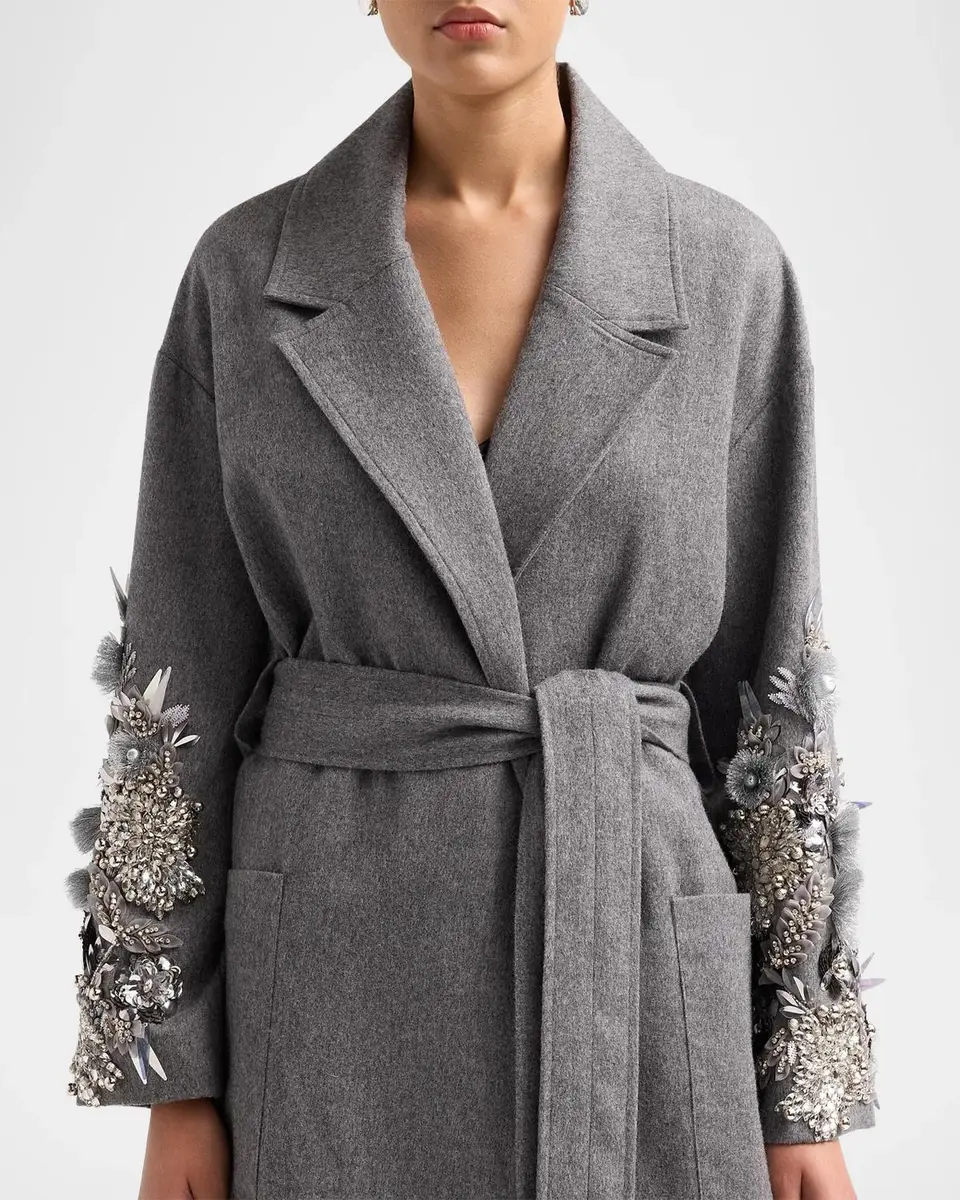 Libertine Frosted Flowers Embellished Wool-Cashmere Wrap Coat | Thumbnail 5 Libertine Frosted Flowers Embellished Wool-Cashmere Wrap Coat | Thumbnail 5