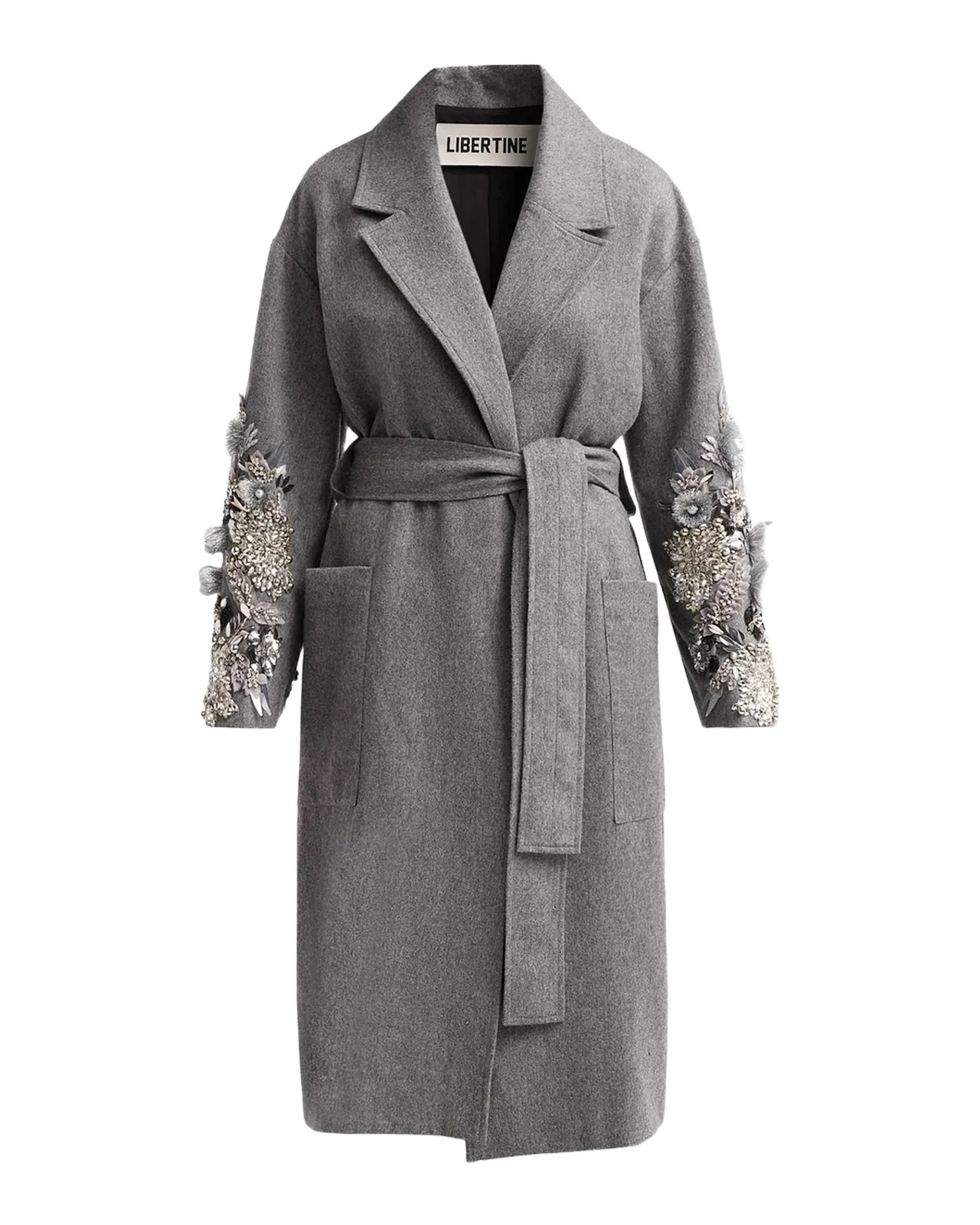 Frosted Flowers Embellished Wool-Cashmere Wrap Coat