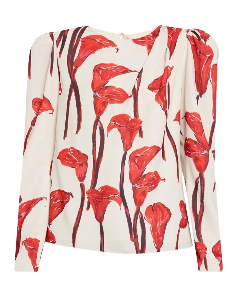 Carolina Herrera Cala Lily Crepe Draped-Sleeve Blouse