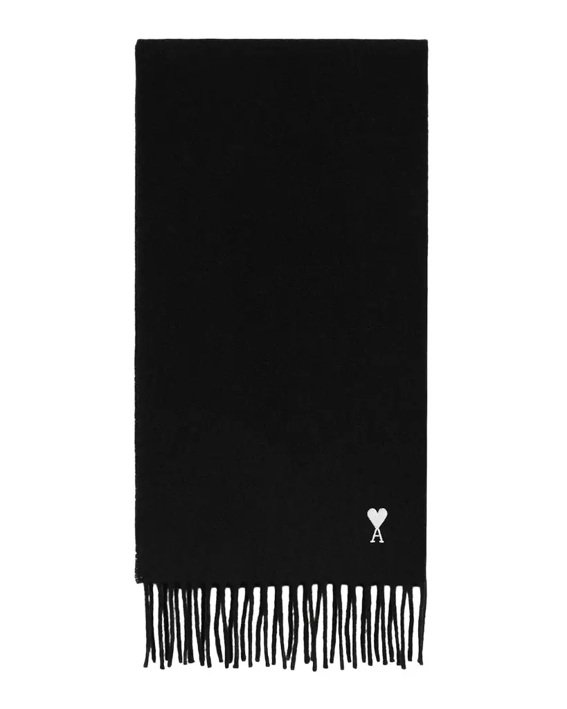 AMI PARIS Men's Ami De Coeur Embroidered Wool Scarf