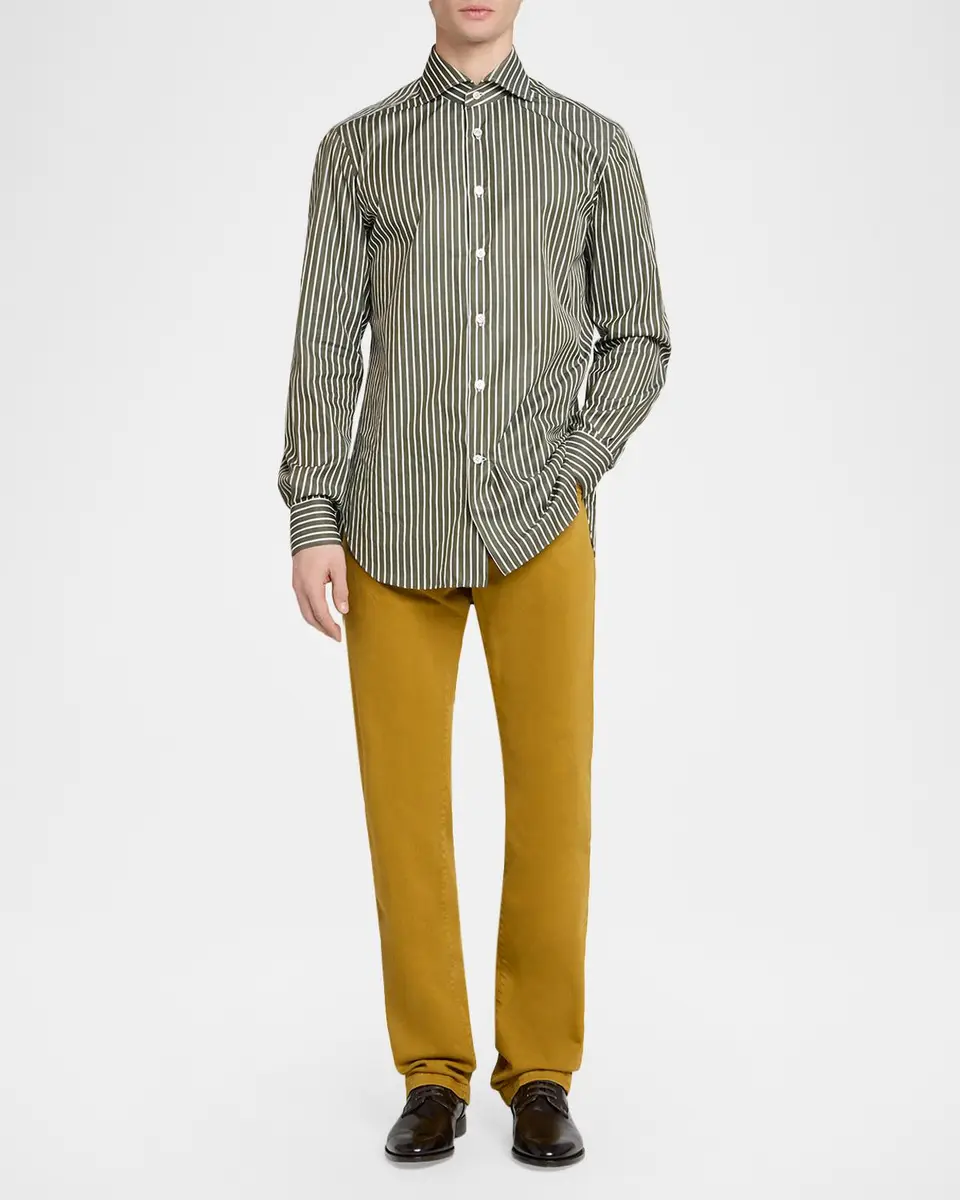 Kiton Men's Bengal Stripe Cotton Sport Shirt | Thumbnail 2
