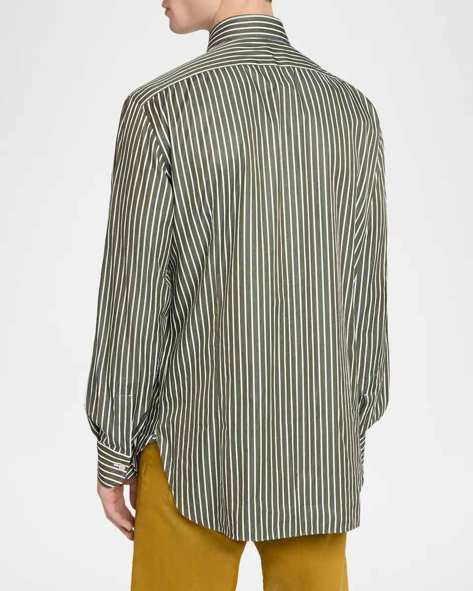 Kiton Men's Bengal Stripe Cotton Sport Shirt | Thumbnail 3