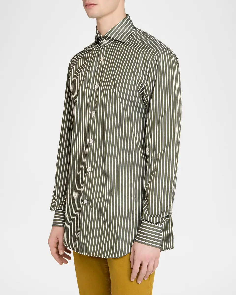 Kiton Men's Bengal Stripe Cotton Sport Shirt | Thumbnail 4
