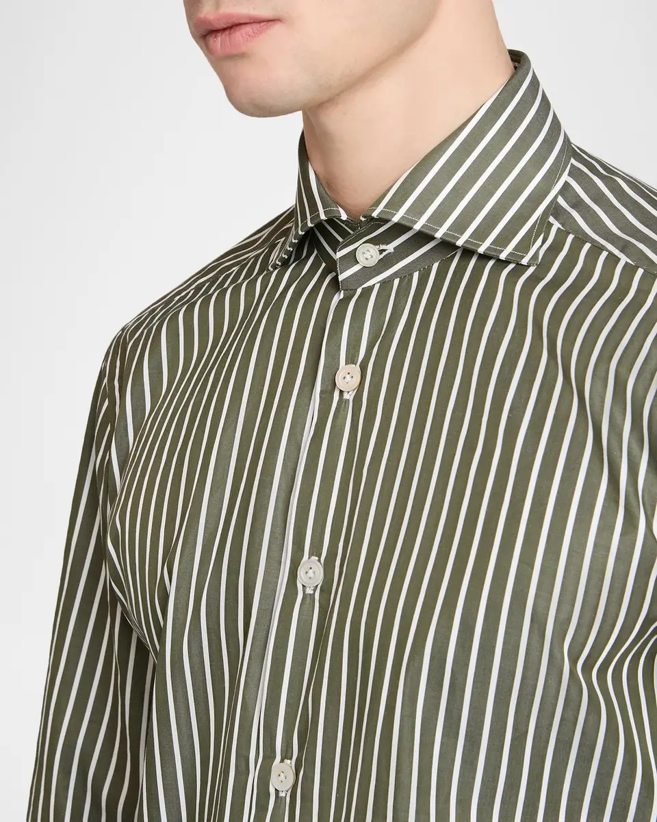 Kiton Men's Bengal Stripe Cotton Sport Shirt | Thumbnail 5