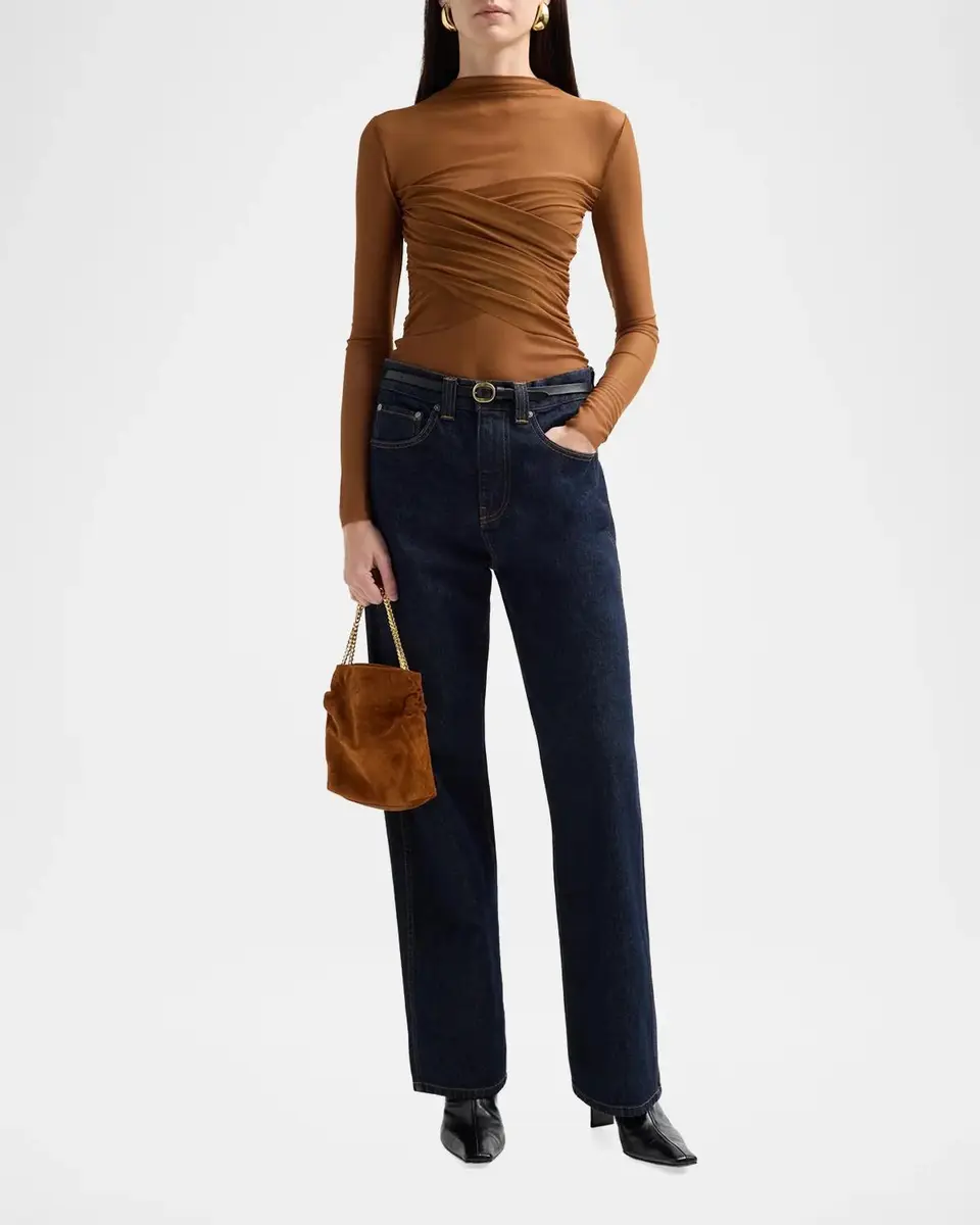 SEROYA Saffy Ruched Criss-Cross Mesh Top | Thumbnail 2