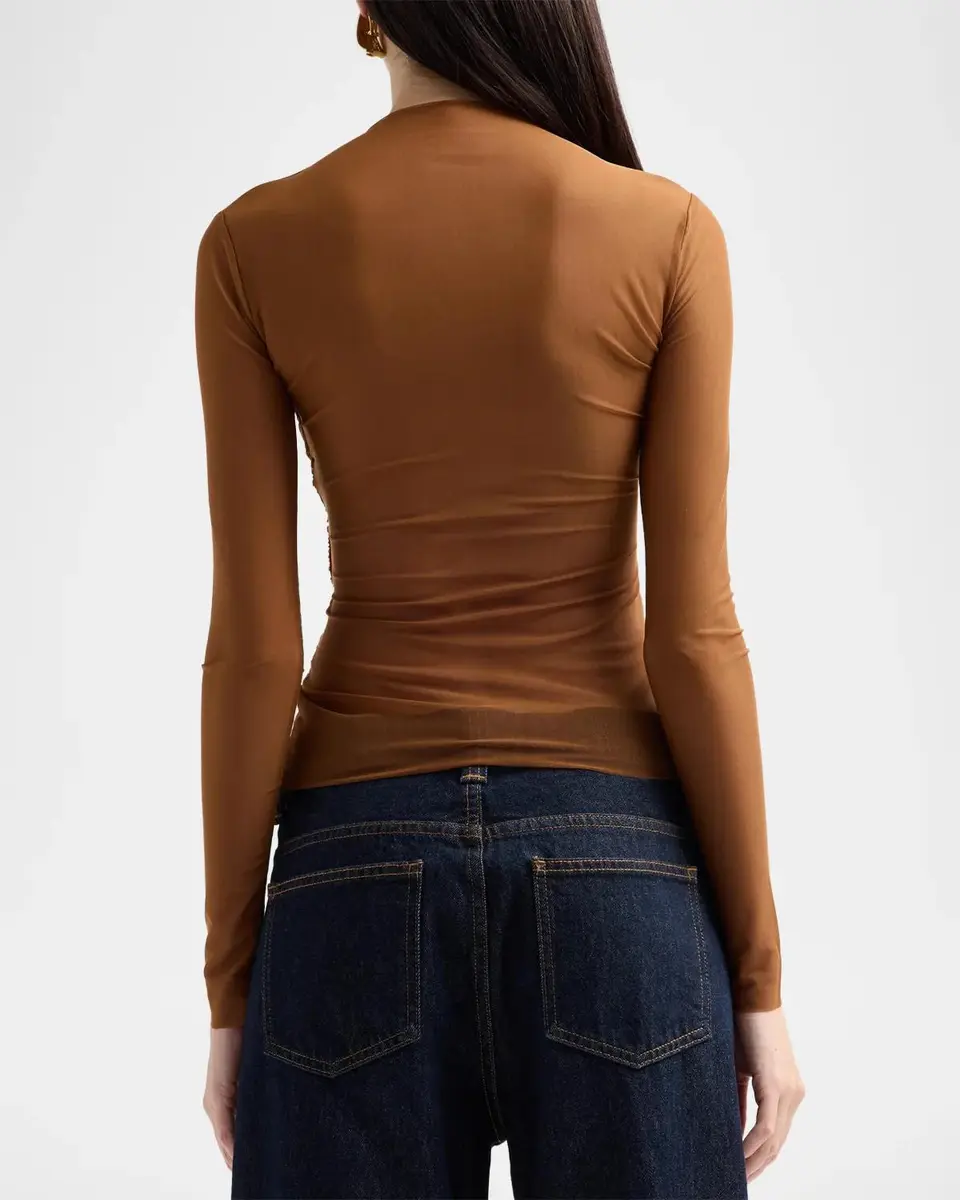 SEROYA Saffy Ruched Criss-Cross Mesh Top | Thumbnail 3