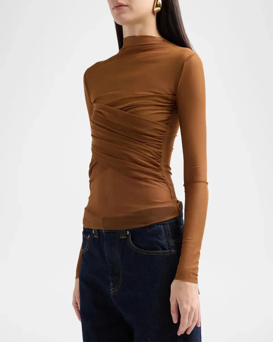 SEROYA Saffy Ruched Criss-Cross Mesh Top | Thumbnail 5
