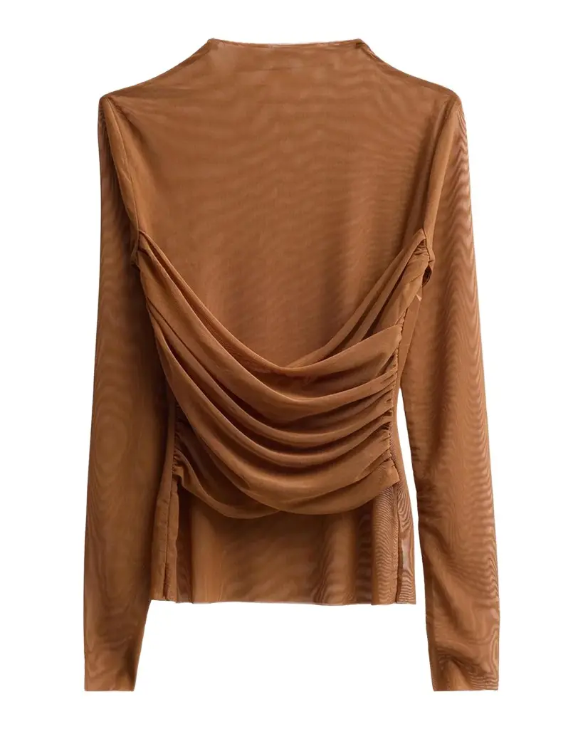 Saffy Ruched Criss-Cross Mesh Top Saffy Ruched Criss-Cross Mesh Top