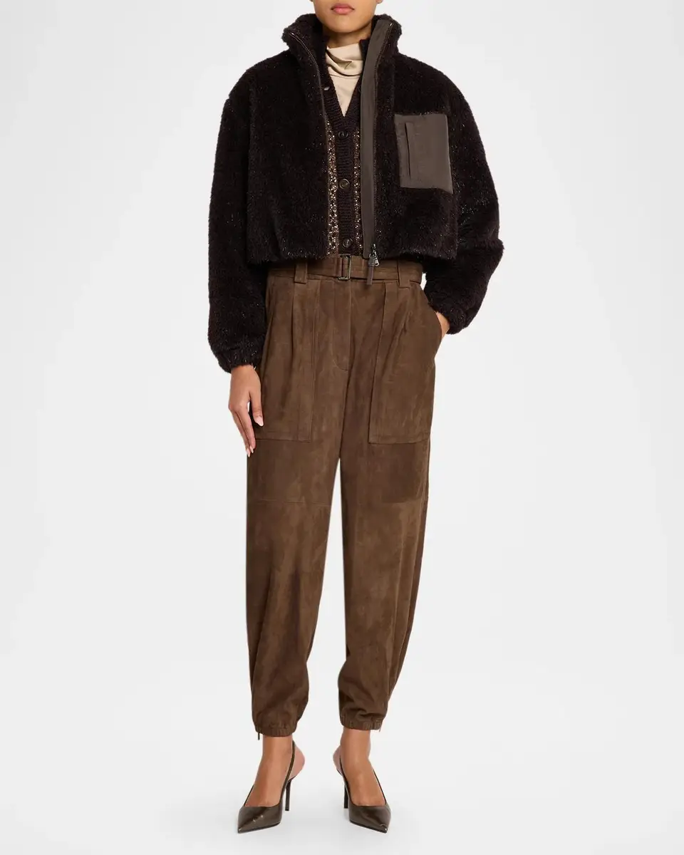 Brunello Cucinelli Belted Suede Baggy-Leg Ankle Cargo Pants | Thumbnail 2 Brunello Cucinelli Belted Suede Baggy-Leg Ankle Cargo Pants | Thumbnail 2