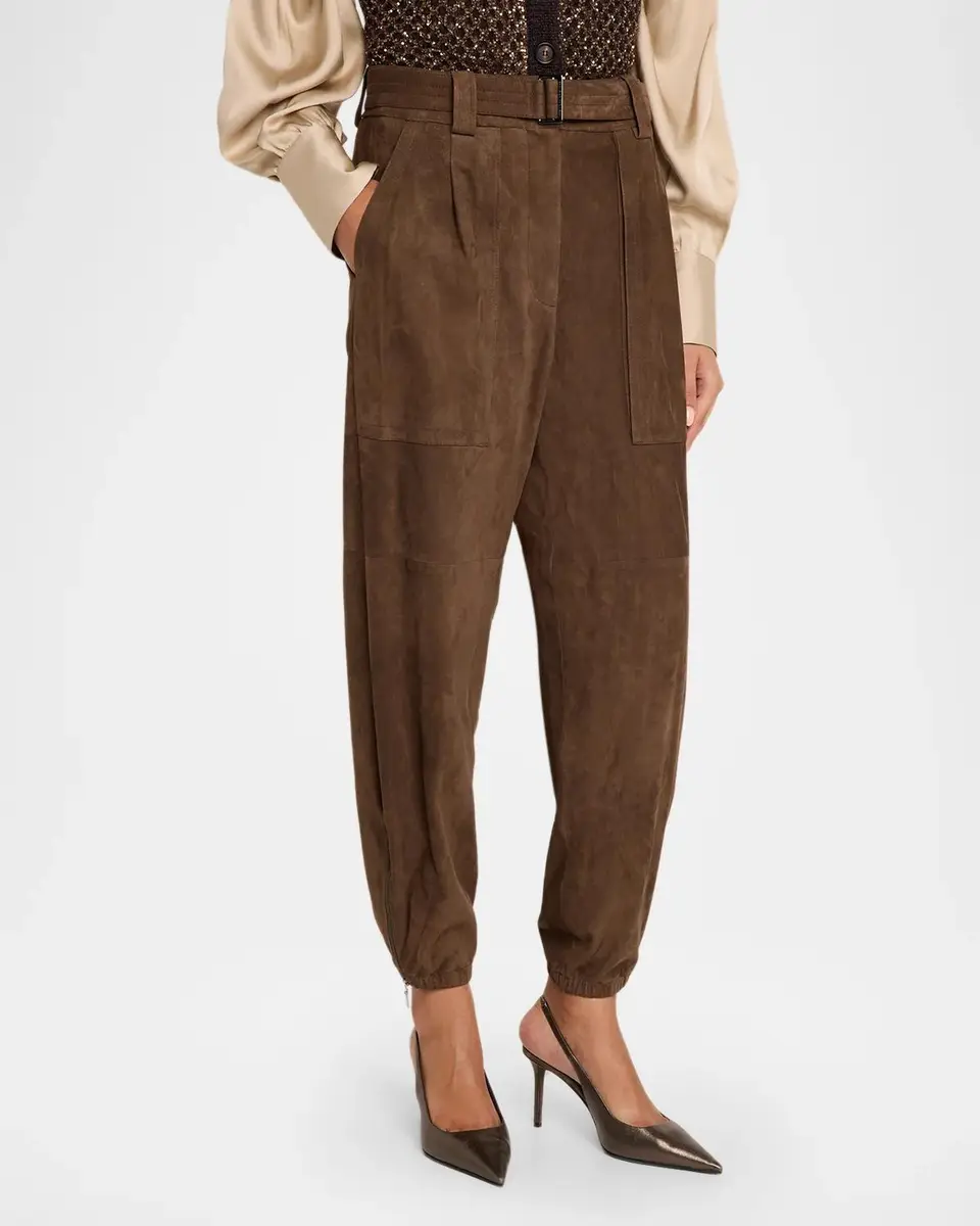 Brunello Cucinelli Belted Suede Baggy-Leg Ankle Cargo Pants | Thumbnail 4 Brunello Cucinelli Belted Suede Baggy-Leg Ankle Cargo Pants | Thumbnail 4