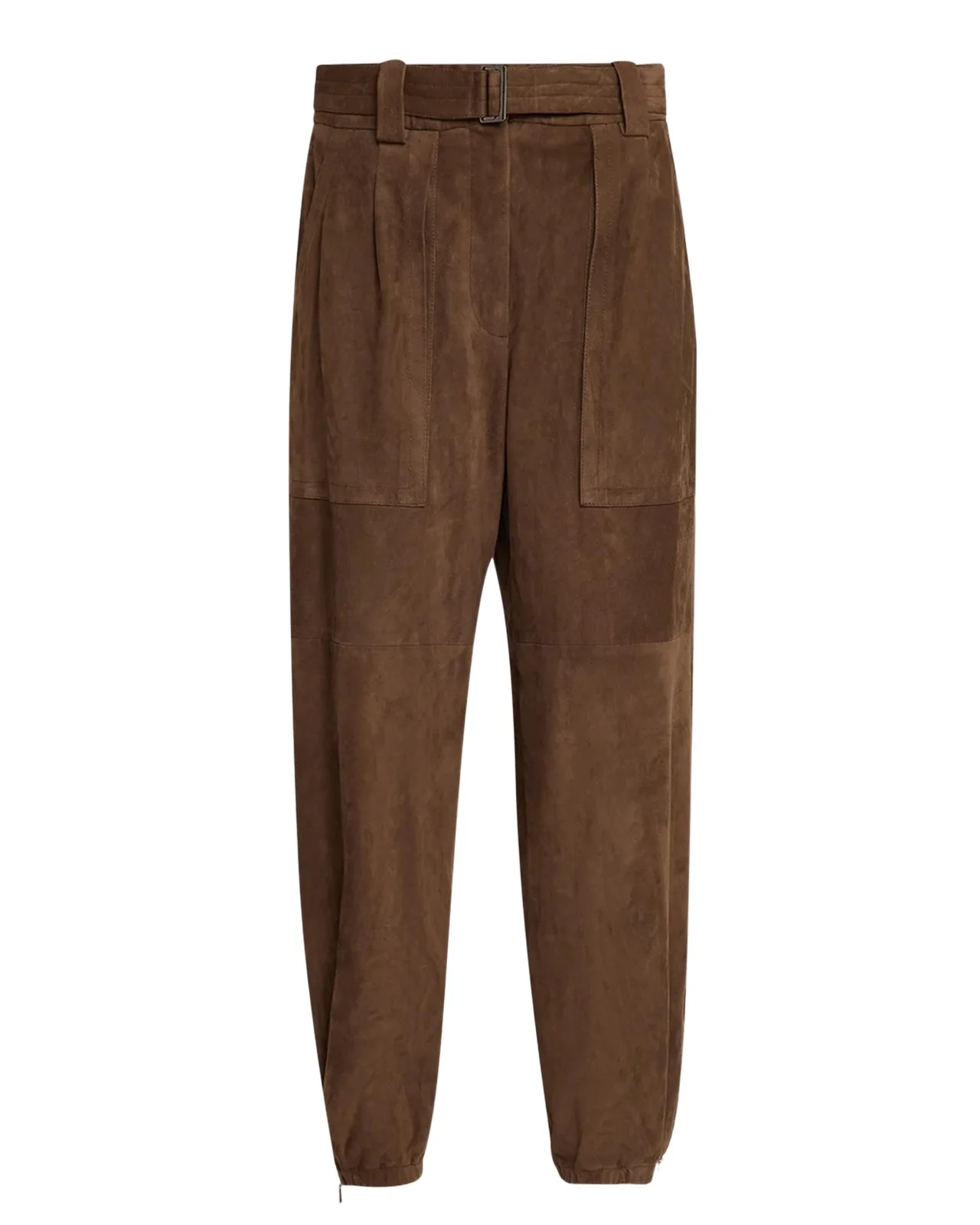 Brunello Cucinelli Belted Suede Baggy-Leg Ankle Cargo Pants