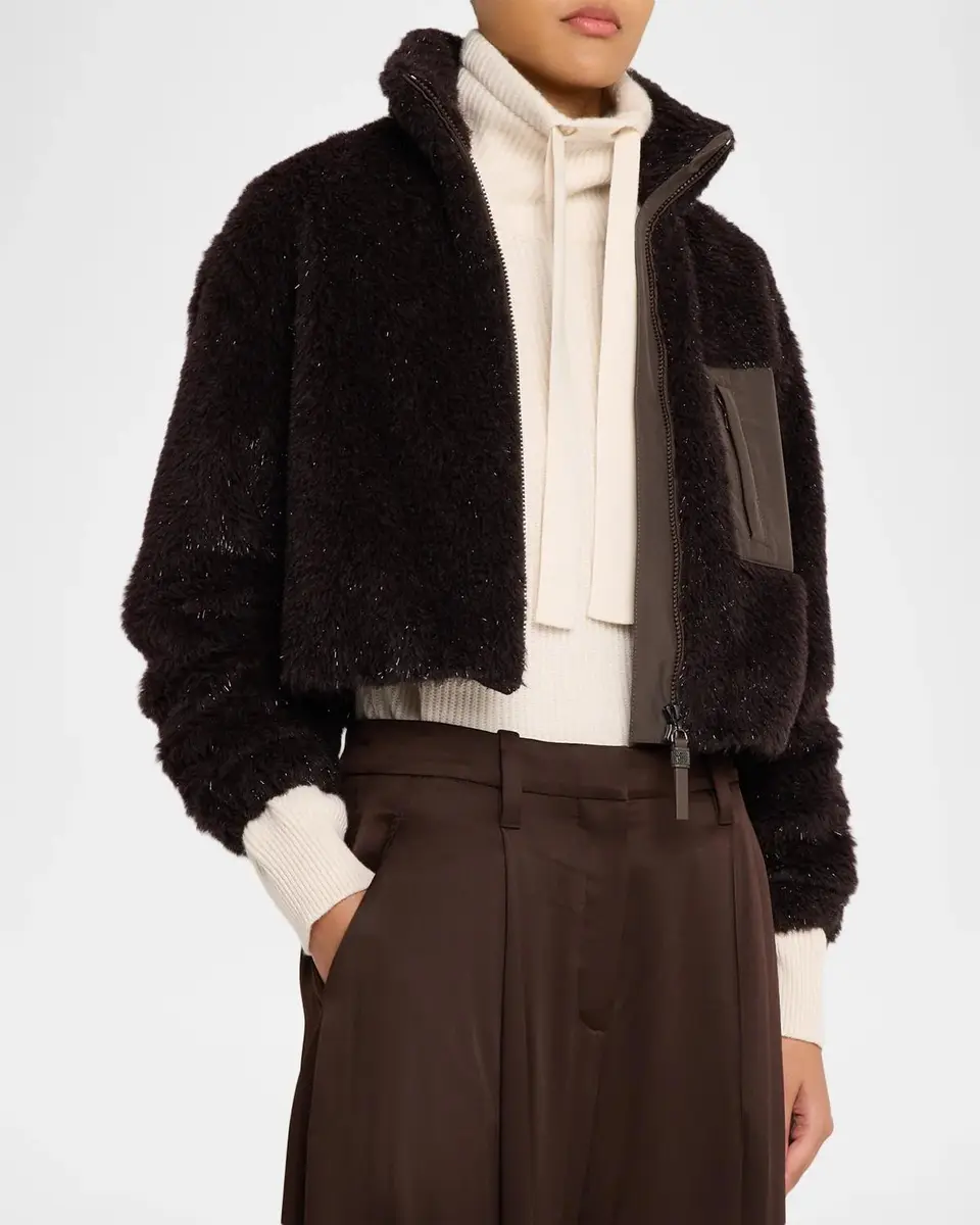 Brunello Cucinelli Sparkling Teddy Crop Jacket | Thumbnail 4 Brunello Cucinelli Sparkling Teddy Crop Jacket | Thumbnail 4