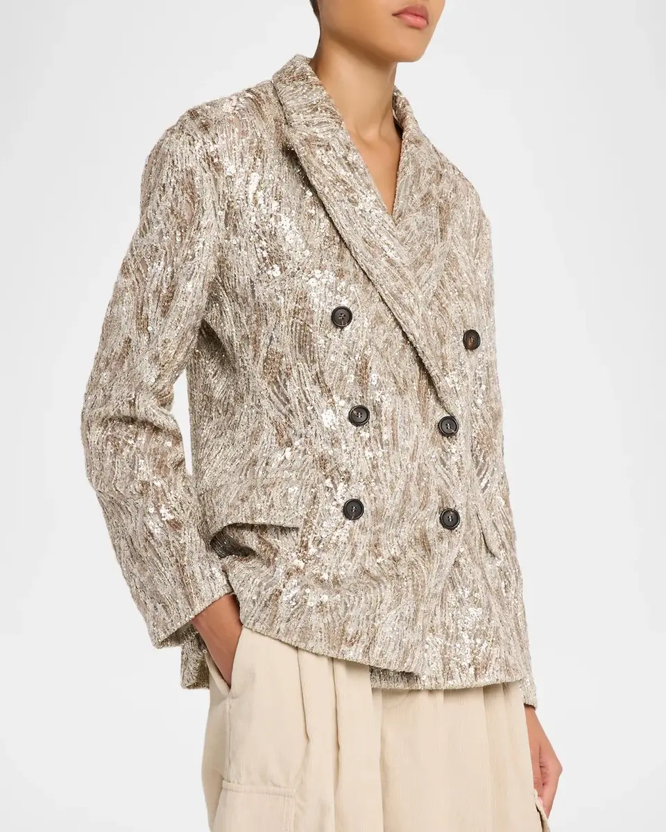 Brunello Cucinelli Stardust Braiding Embroidery Double-Breasted Blazer | Thumbnail 4 Brunello Cucinelli Stardust Braiding Embroidery Double-Breasted Blazer | Thumbnail 4