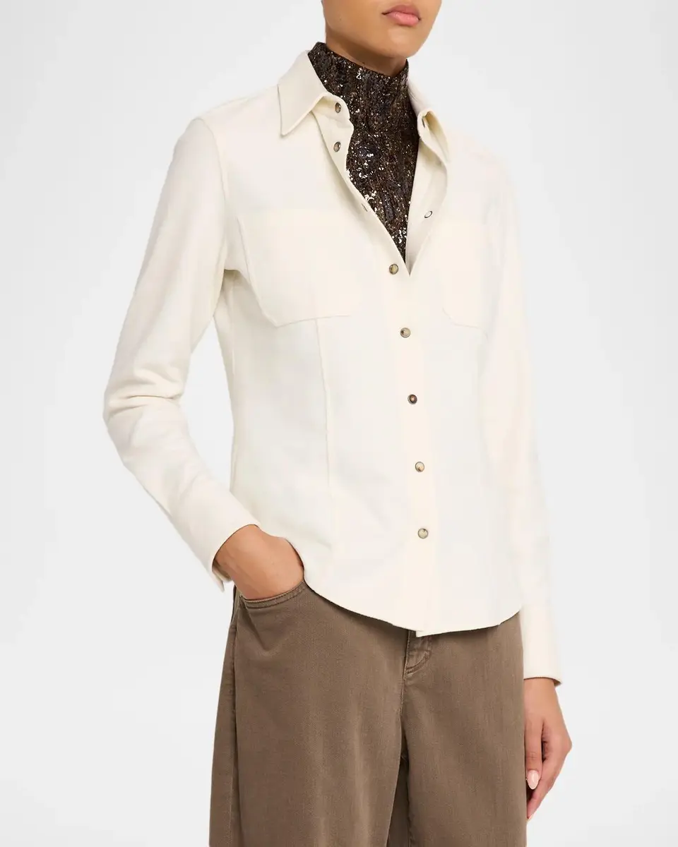 Brunello Cucinelli Cashmere-Cotton Fleece Button-Up Shirt | Thumbnail 4 Brunello Cucinelli Cashmere-Cotton Fleece Button-Up Shirt | Thumbnail 4