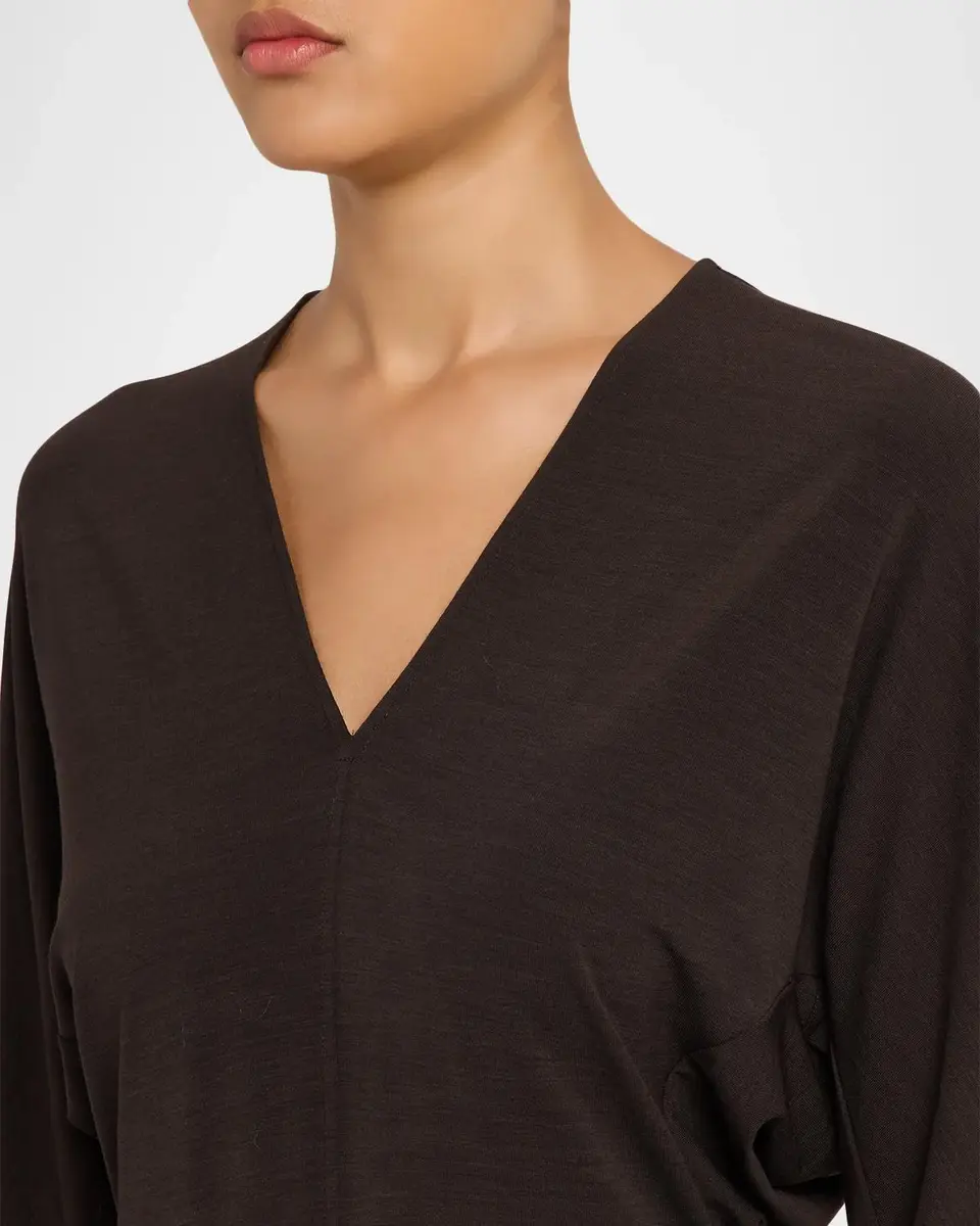 Brunello Cucinelli Long-Sleeve Couture Wool Jersey Fit-And-Flare Midi Dress | Thumbnail 5 Brunello Cucinelli Long-Sleeve Couture Wool Jersey Fit-And-Flare Midi Dress | Thumbnail 5
