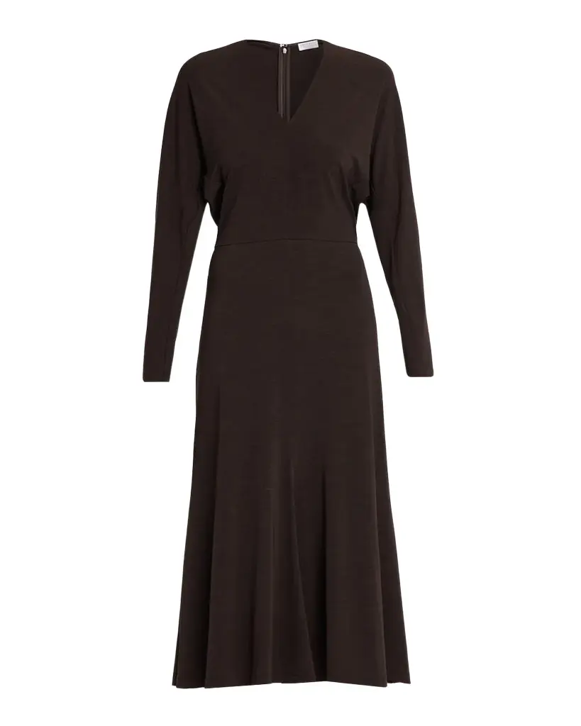 Long-Sleeve Couture Wool Jersey Fit-And-Flare Midi Dress Long-Sleeve Couture Wool Jersey Fit-And-Flare Midi Dress