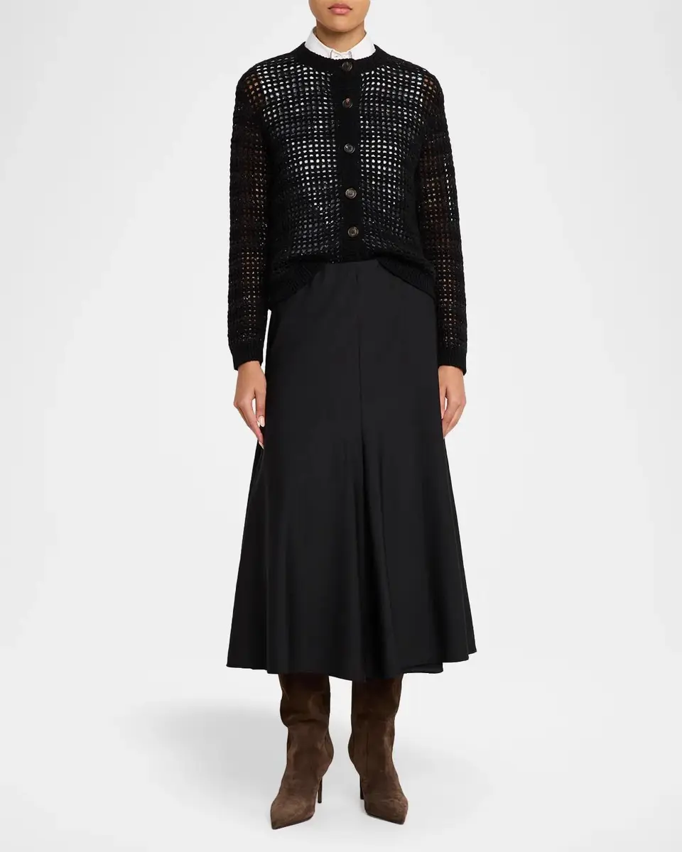 Brunello Cucinelli Stretch Wool Midi Pull-On Skirt | Thumbnail 2