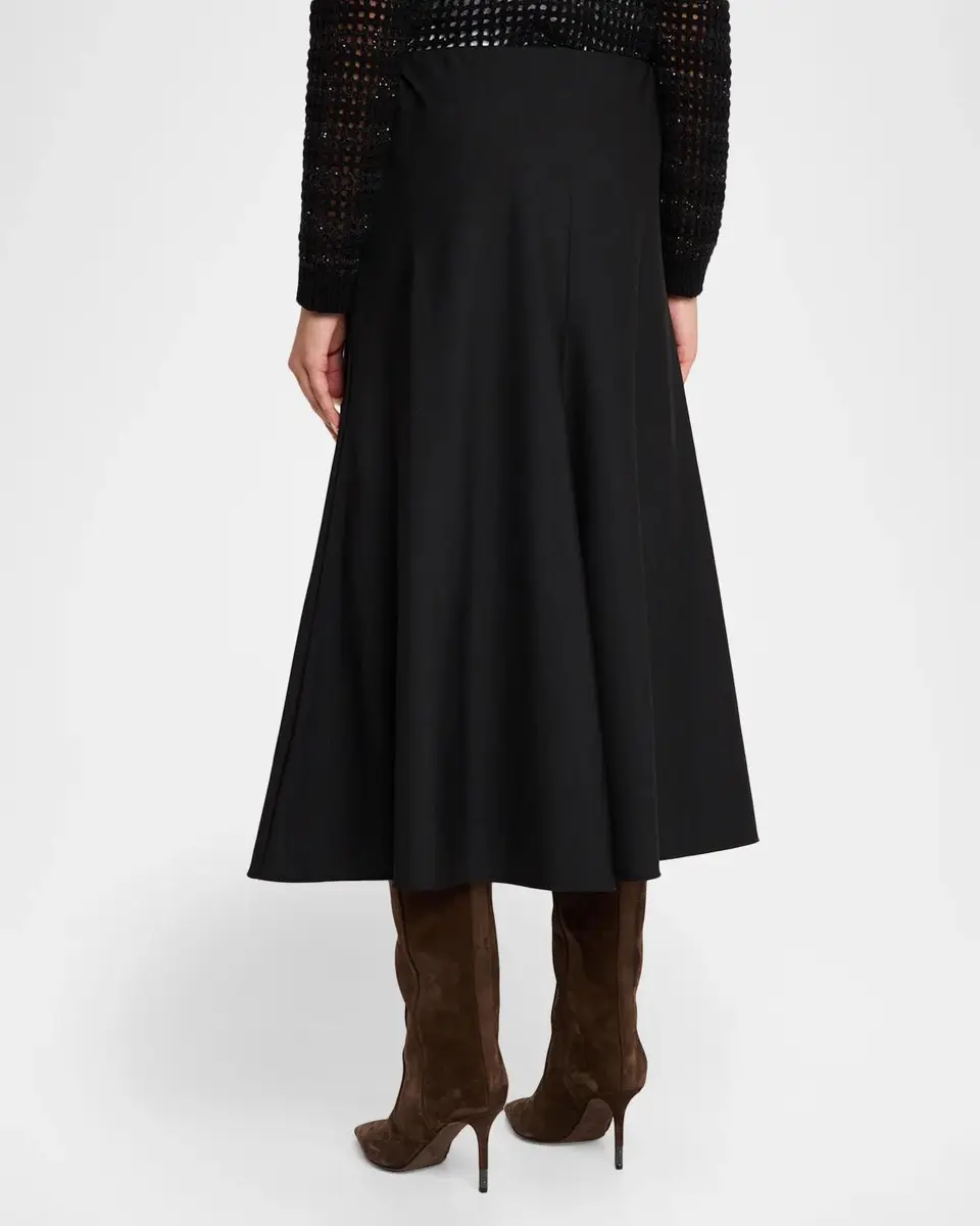 Brunello Cucinelli Stretch Wool Midi Pull-On Skirt | Thumbnail 3