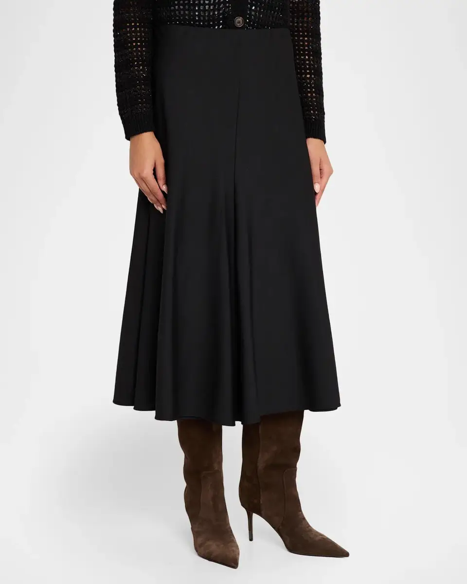 Brunello Cucinelli Stretch Wool Midi Pull-On Skirt | Thumbnail 4