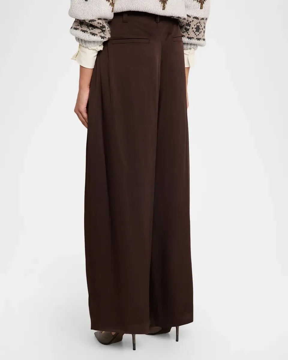 Brunello Cucinelli Fluid Silk Satin Pleated Soft Barrel-Leg Pants | Thumbnail 3