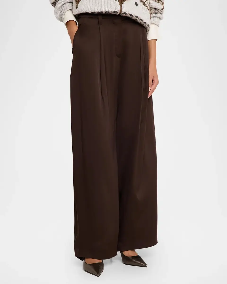 Brunello Cucinelli Fluid Silk Satin Pleated Soft Barrel-Leg Pants | Thumbnail 4