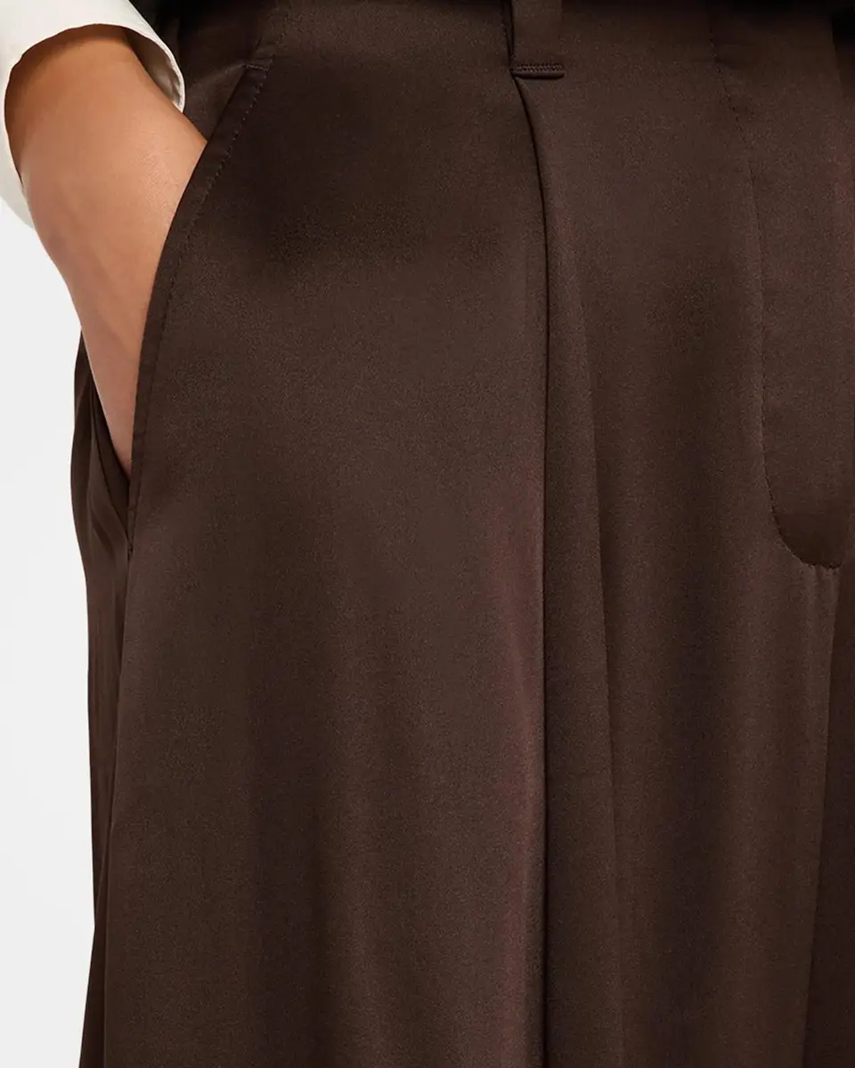 Brunello Cucinelli Fluid Silk Satin Pleated Soft Barrel-Leg Pants | Thumbnail 5