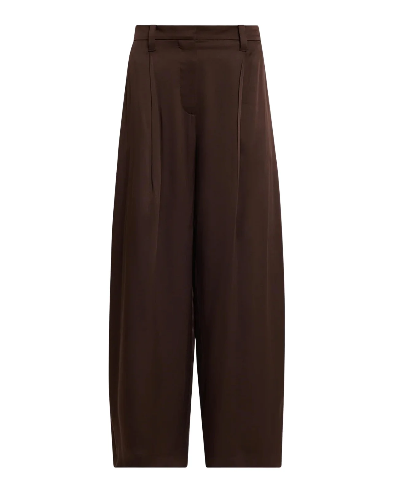 Brunello Cucinelli Fluid Silk Satin Pleated Soft Barrel-Leg Pants
