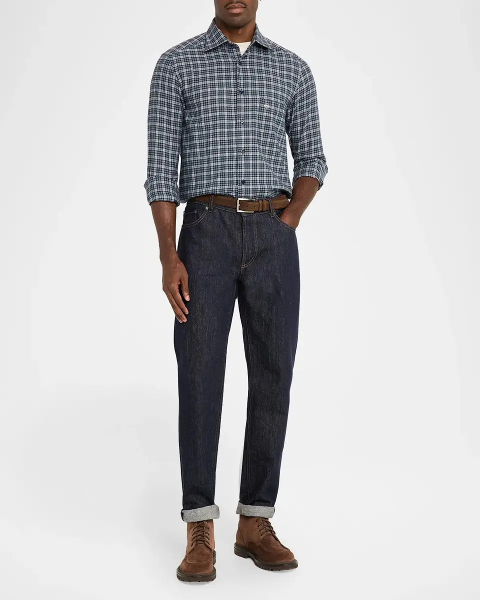 Stefano Ricci Men's Flannel Overcheck Sport Shirt | Thumbnail 2 Stefano Ricci Men's Flannel Overcheck Sport Shirt | Thumbnail 2