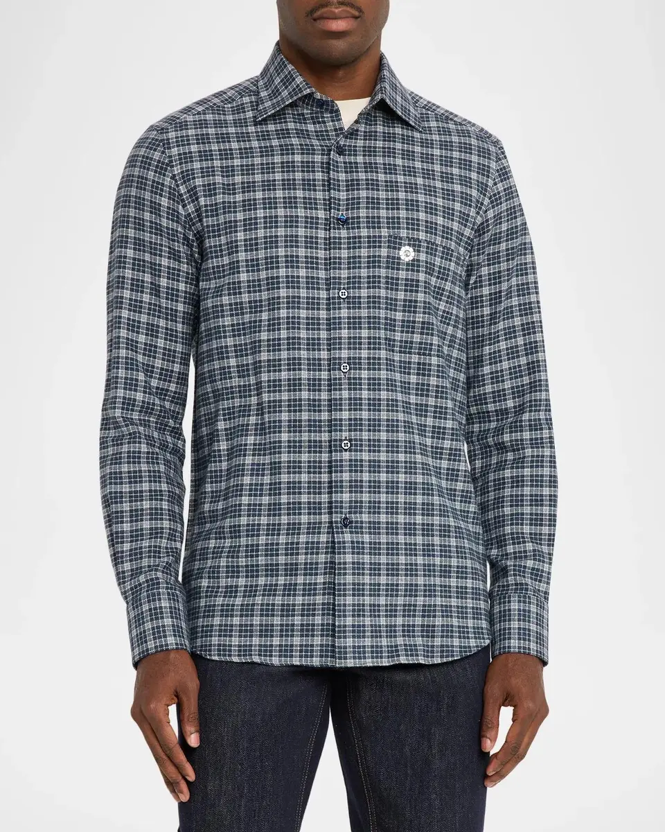 Stefano Ricci Men's Flannel Overcheck Sport Shirt | Thumbnail 4 Stefano Ricci Men's Flannel Overcheck Sport Shirt | Thumbnail 4