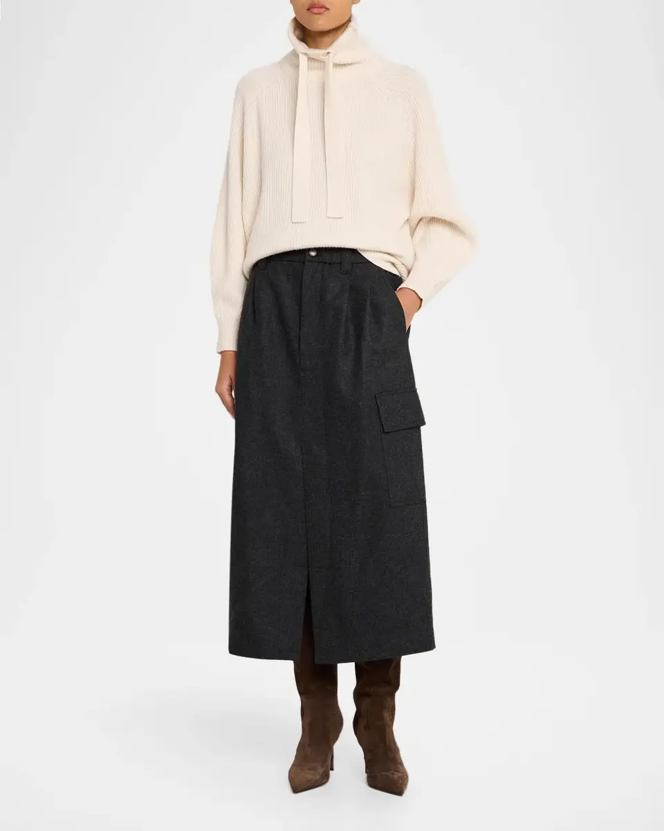 Brunello Cucinelli Cashmere-Wool Flannel Midi Utility Skirt | Thumbnail 2 Brunello Cucinelli Cashmere-Wool Flannel Midi Utility Skirt | Thumbnail 2