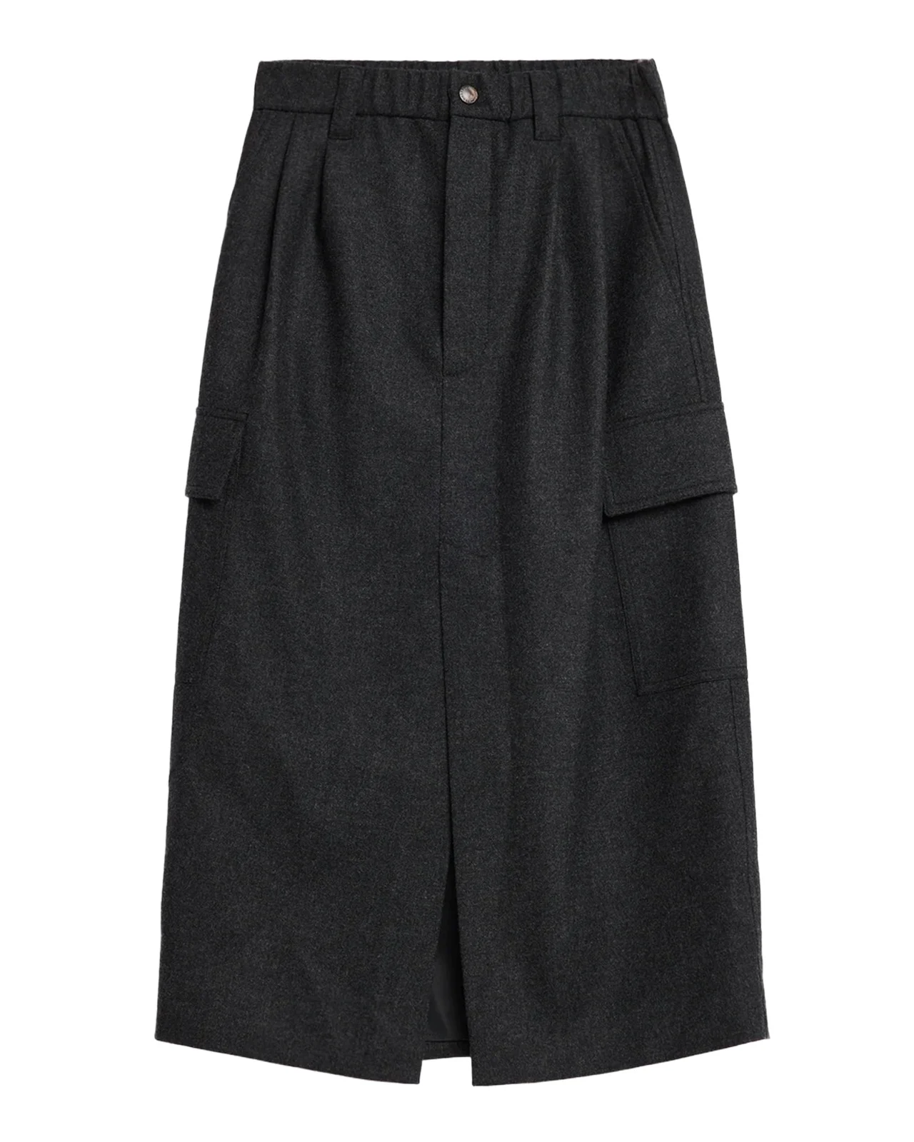 Brunello Cucinelli Cashmere-Wool Flannel Midi Utility Skirt