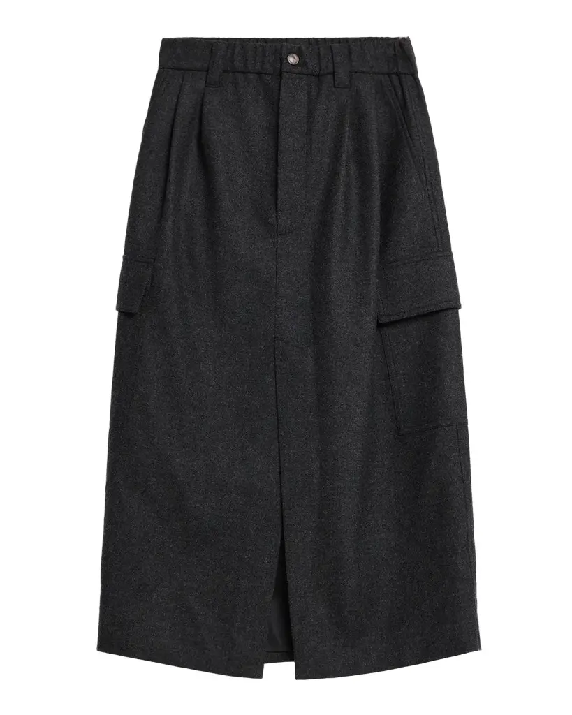 Cashmere-Wool Flannel Midi Utility Skirt Cashmere-Wool Flannel Midi Utility Skirt