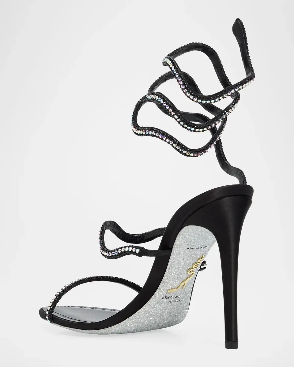 René Caovilla 105mm Embellished Satin Snake-Wrap Sandals | Thumbnail 2 René Caovilla 105mm Embellished Satin Snake-Wrap Sandals | Thumbnail 2