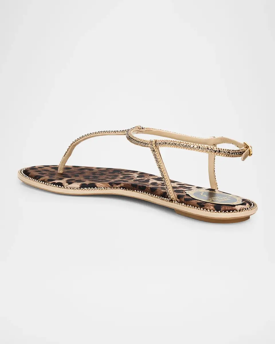 René Caovilla Embellished Leopard Satin Flat Thong Sandals | Thumbnail 2