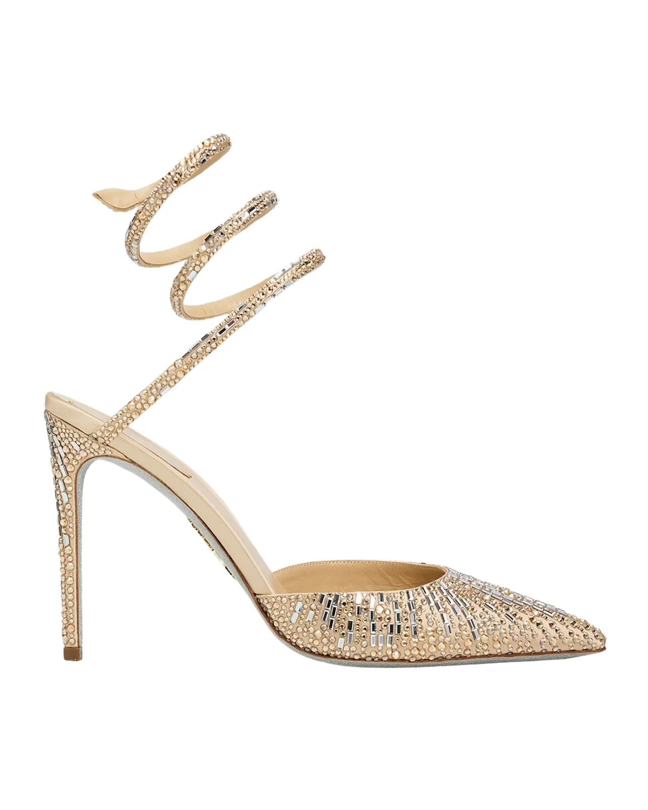 René Caovilla 105mm Embellished Satin Snake-Wrap Pumps