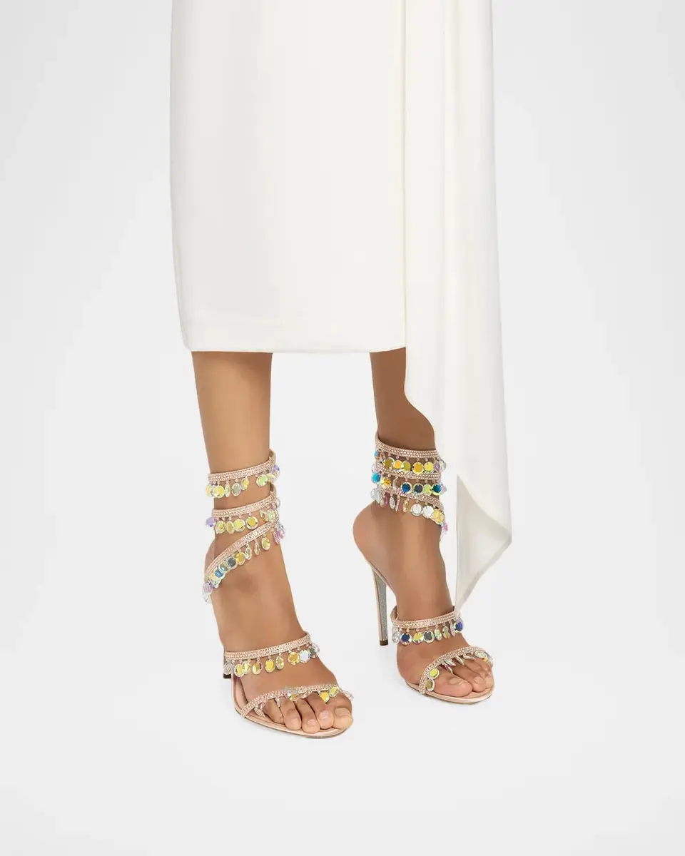 René Caovilla 105mm Embellished Satin Snake-Wrap Sandals | Thumbnail 2 René Caovilla 105mm Embellished Satin Snake-Wrap Sandals | Thumbnail 2